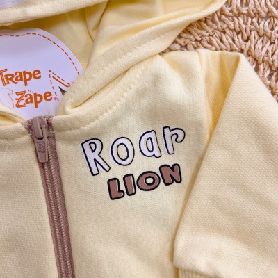  Conj. Jaqueta de Moletom Roar Lion e Calça Canelada - Amarelo e Areia